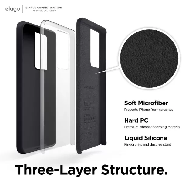 elago Silicone Case Compatible with Galaxy S21 Ultra Case Cover Lavender  Premium Liquid Silicone Raised Lip Screen amp Camera Protection 3 Layer Structure Full Body ProtectionBlack