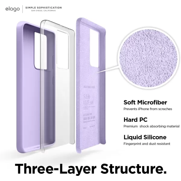 elago Silicone Case Compatible with Galaxy S21 Ultra Case Cover Lavender  Premium Liquid Silicone Raised Lip Screen amp Camera Protection 3 Layer Structure Full Body ProtectionLavender