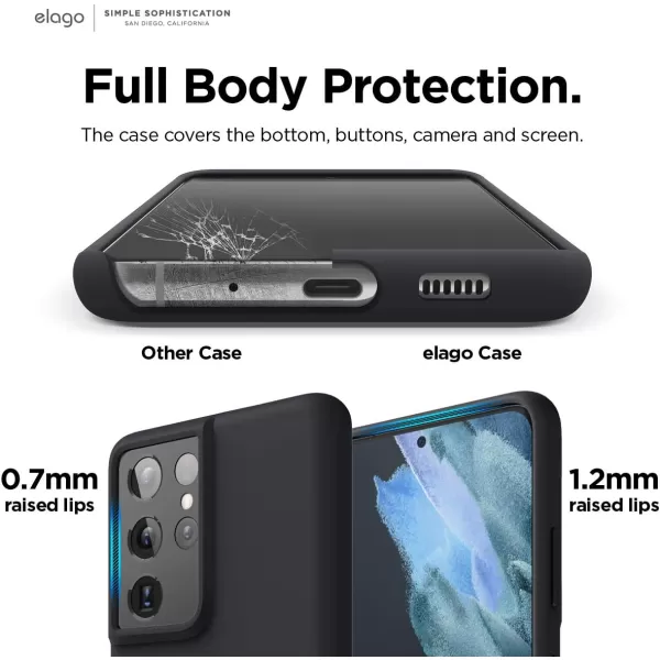 elago Silicone Case Compatible with Galaxy S21 Ultra Case Cover Lavender  Premium Liquid Silicone Raised Lip Screen amp Camera Protection 3 Layer Structure Full Body ProtectionBlack