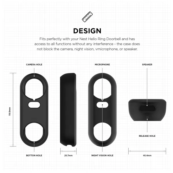 elago Silicone Case Designed for Google Nest Hello Doorbell Cover Black  Full Protection Night Vision Compatible US Patent RegisteredBlack