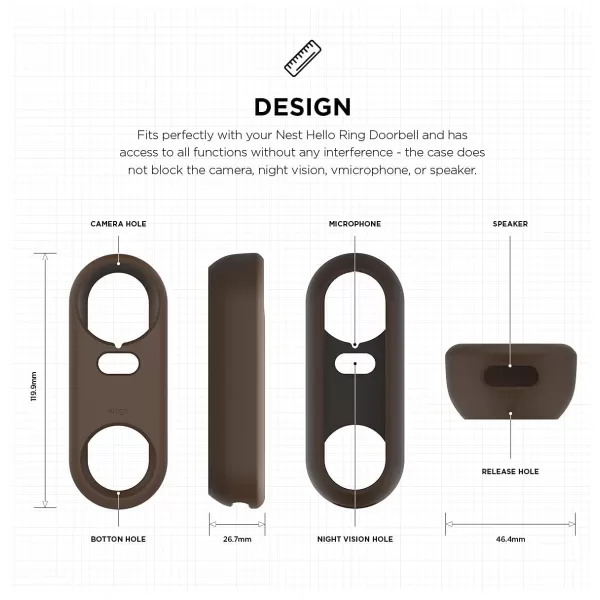 elago Silicone Case Designed for Google Nest Hello Doorbell Cover Black  Full Protection Night Vision Compatible US Patent RegisteredDark Brown