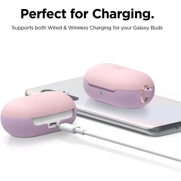 elago Silicone Case Designed for Samsung Galaxy Buds Plus Case 2020  Galaxy Buds Case 2019 Lavender Grey  Full Body Protection Adhesive Gel PadBodyLavenderTopLovely Pink