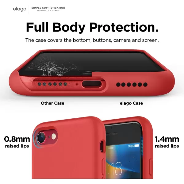 elago Silicone Case Designed for iPhone SE Case 2022 3rd Generation Compatible with iPhone SE Case 2020 iPhone 8 iPhone 7  Silicone Slim Drop Protection Case with Microfiber Lining RedRed