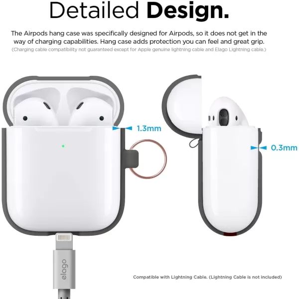 elago Silicone Case with Keychain Compatible with Apple AirPods 2 Wireless Charging Case Front LED Visible AntiSlip Coating Inside Premium Silicone RedDark Gray