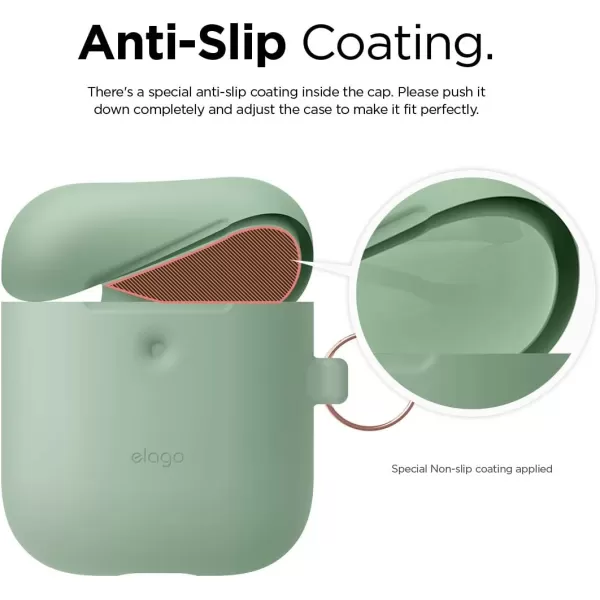 elago Silicone Case with Keychain Compatible with Apple AirPods 2 Wireless Charging Case Front LED Visible AntiSlip Coating Inside Premium Silicone RedPastel Green