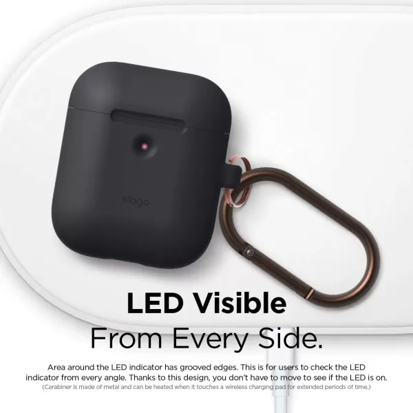 elago Silicone Case with Keychain Compatible with Apple AirPods 2 Wireless Charging Case Front LED Visible AntiSlip Coating Inside Premium Silicone RedBlack