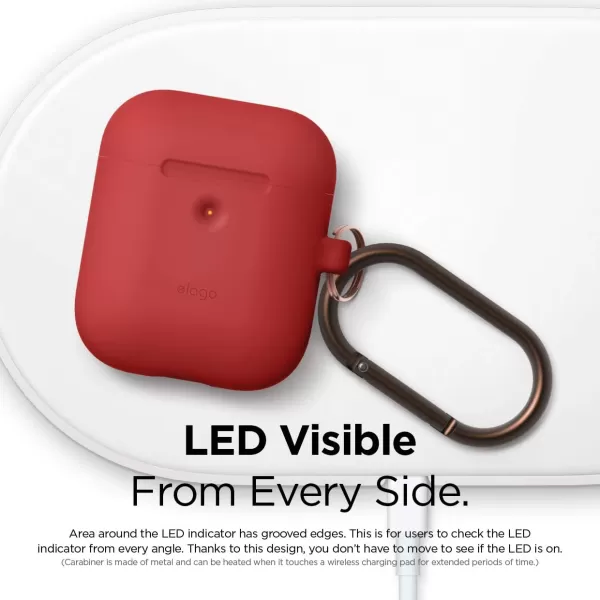 elago Silicone Case with Keychain Compatible with Apple AirPods 2 Wireless Charging Case Front LED Visible AntiSlip Coating Inside Premium Silicone RedRed