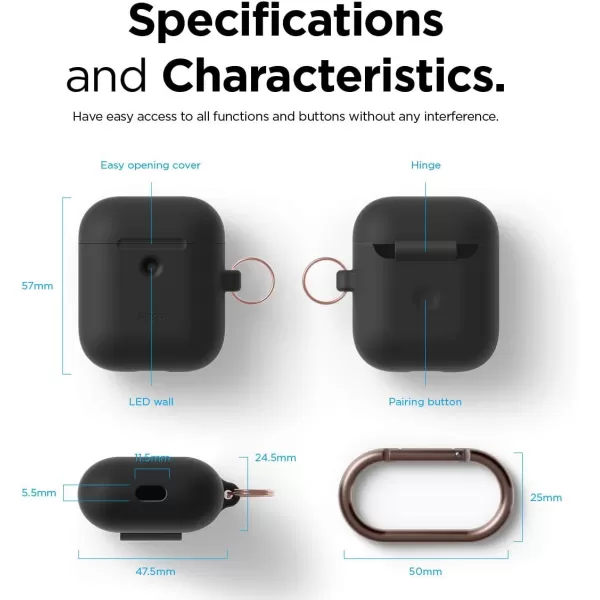 elago Silicone Case with Keychain Compatible with Apple AirPods 2 Wireless Charging Case Front LED Visible AntiSlip Coating Inside Premium Silicone RedBlack