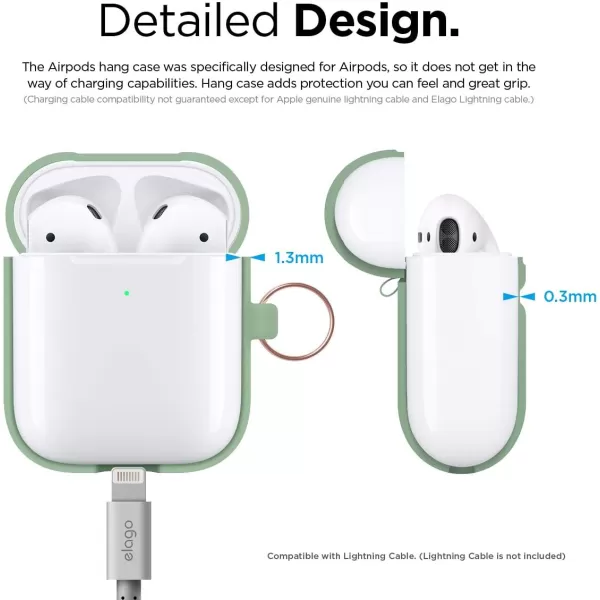 elago Silicone Case with Keychain Compatible with Apple AirPods 2 Wireless Charging Case Front LED Visible AntiSlip Coating Inside Premium Silicone RedPastel Green