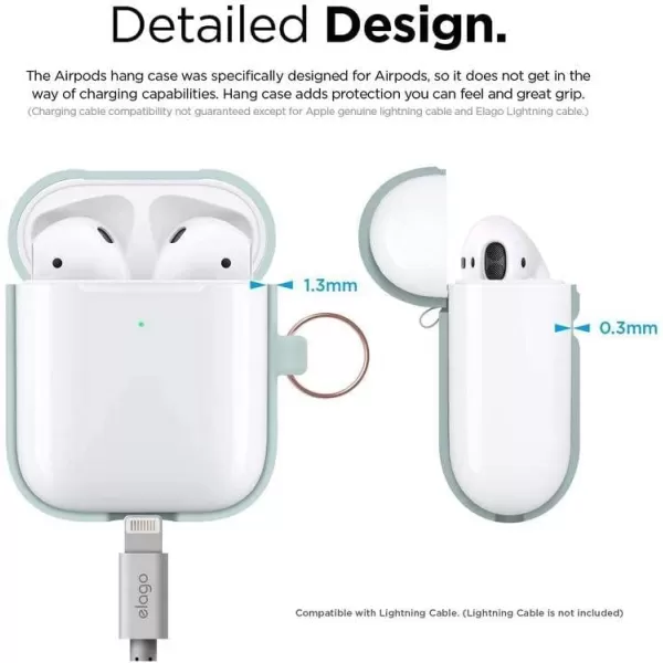 elago Silicone Case with Keychain Compatible with Apple AirPods 2 Wireless Charging Case Front LED Visible AntiSlip Coating Inside Premium Silicone RedBaby Mint