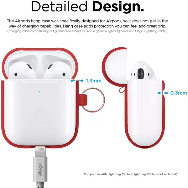 elago Silicone Case with Keychain Compatible with Apple AirPods 2 Wireless Charging Case Front LED Visible AntiSlip Coating Inside Premium Silicone RedRed