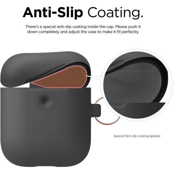 elago Silicone Case with Keychain Compatible with Apple AirPods 2 Wireless Charging Case Front LED Visible AntiSlip Coating Inside Premium Silicone RedDark Gray