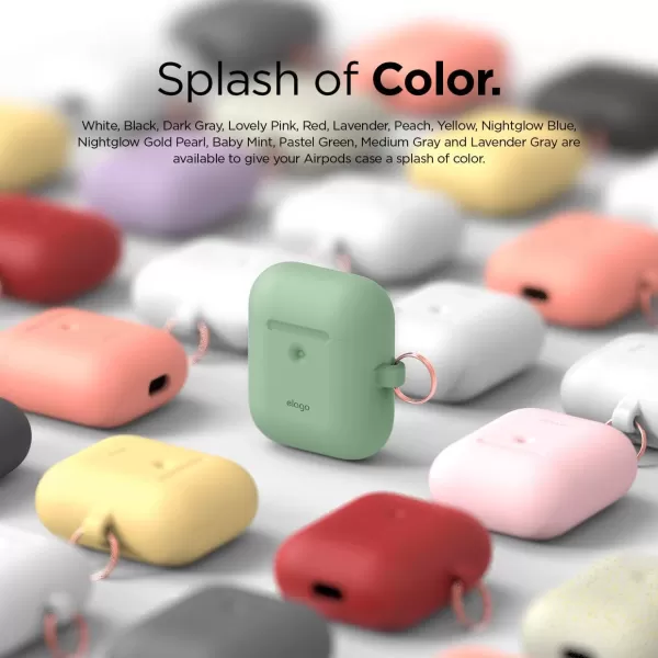 elago Silicone Case with Keychain Compatible with Apple AirPods 2 Wireless Charging Case Front LED Visible AntiSlip Coating Inside Premium Silicone RedPastel Green