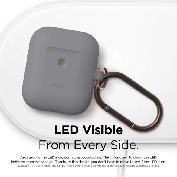 elago Silicone Case with Keychain Compatible with Apple AirPods 2 Wireless Charging Case Front LED Visible AntiSlip Coating Inside Premium Silicone RedMedium Gray