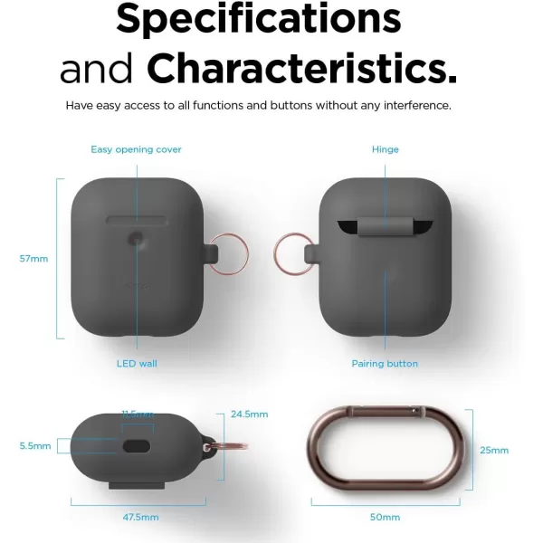 elago Silicone Case with Keychain Compatible with Apple AirPods 2 Wireless Charging Case Front LED Visible AntiSlip Coating Inside Premium Silicone RedDark Gray