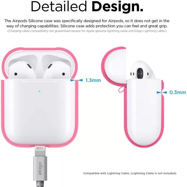 elago Silicone Protective Case Compatible with Apple AirPods 2 Wireless Charging Case Front LED Visible AntiSlip Coating Inside Patent Registered PeachNeon Hot Pink