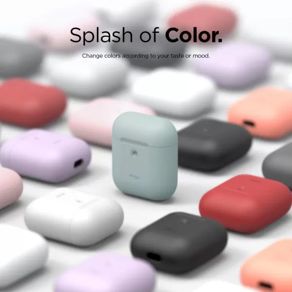 elago Silicone Protective Case Compatible with Apple AirPods 2 Wireless Charging Case Front LED Visible AntiSlip Coating Inside Patent Registered PeachBaby Mint