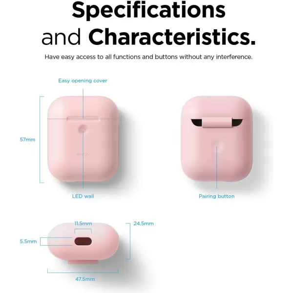 elago Silicone Protective Case Compatible with Apple AirPods 2 Wireless Charging Case Front LED Visible AntiSlip Coating Inside Patent Registered PeachLovely Pink