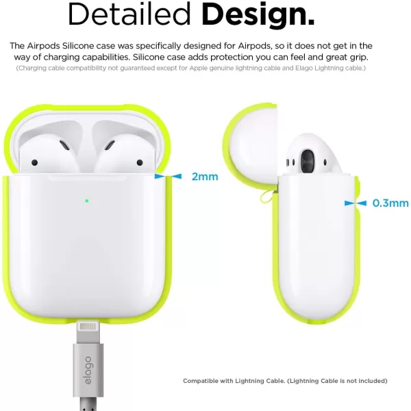 elago Silicone Protective Case Compatible with Apple AirPods 2 Wireless Charging Case Front LED Visible AntiSlip Coating Inside Patent Registered PeachNeon Yellow