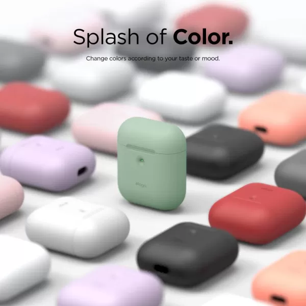 elago Silicone Protective Case Compatible with Apple AirPods 2 Wireless Charging Case Front LED Visible AntiSlip Coating Inside Patent Registered PeachPastel Green