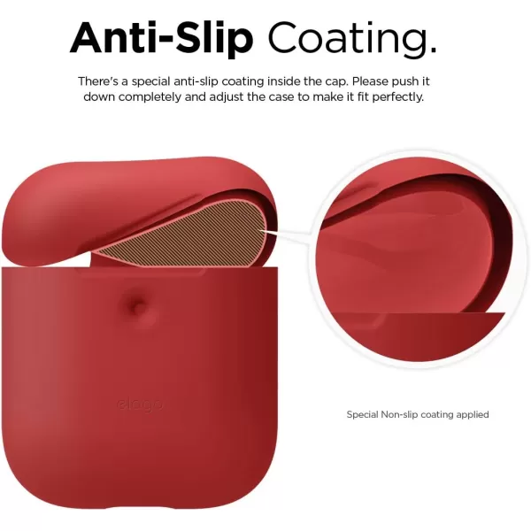 elago Silicone Protective Case Compatible with Apple AirPods 2 Wireless Charging Case Front LED Visible AntiSlip Coating Inside Patent Registered PeachRed