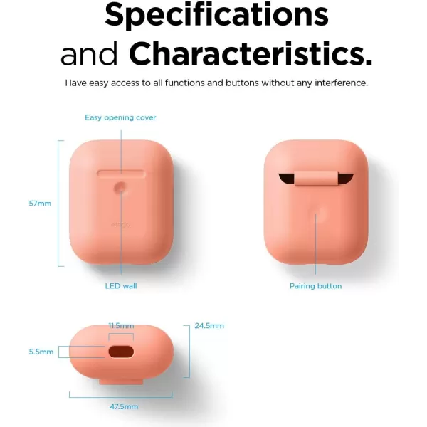 elago Silicone Protective Case Compatible with Apple AirPods 2 Wireless Charging Case Front LED Visible AntiSlip Coating Inside Patent Registered PeachPeach