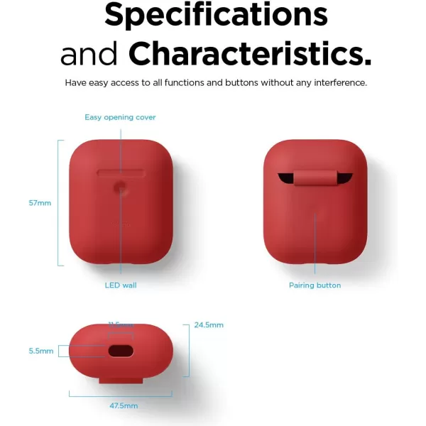 elago Silicone Protective Case Compatible with Apple AirPods 2 Wireless Charging Case Front LED Visible AntiSlip Coating Inside Patent Registered PeachRed