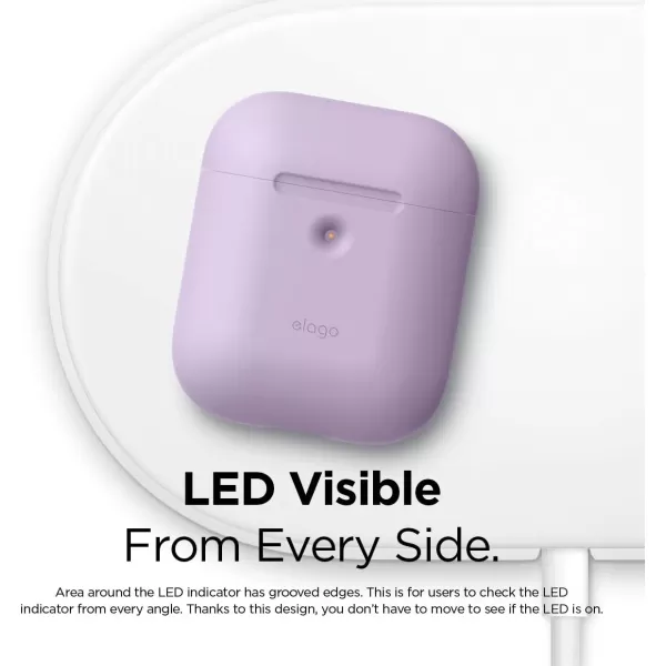 elago Silicone Protective Case Compatible with Apple AirPods 2 Wireless Charging Case Front LED Visible AntiSlip Coating Inside Patent Registered PeachLavender