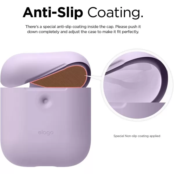 elago Silicone Protective Case Compatible with Apple AirPods 2 Wireless Charging Case Front LED Visible AntiSlip Coating Inside Patent Registered PeachLavender