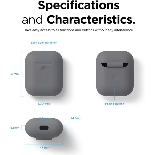 elago Silicone Protective Case Compatible with Apple AirPods 2 Wireless Charging Case Front LED Visible AntiSlip Coating Inside Patent Registered PeachMedium Gray