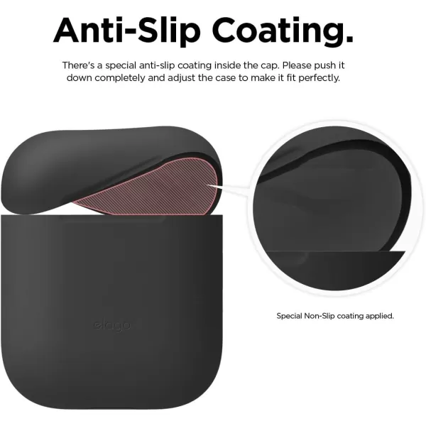 elago Skinny Case Compatible with AirPods 1 and Compatible with AirPods 2 Front LED Visible Supports Wireless Charging AntiSlip Coating Inside PeachBlack