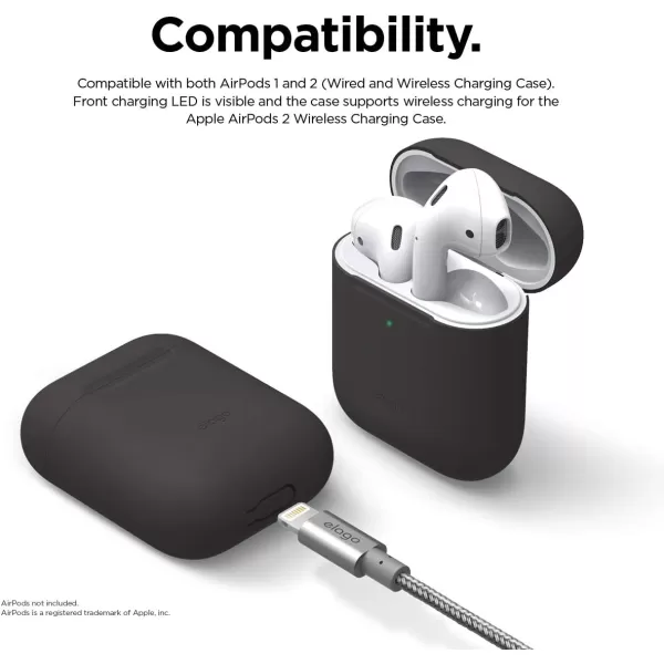 elago Skinny Case Compatible with AirPods 1 and Compatible with AirPods 2 Front LED Visible Supports Wireless Charging AntiSlip Coating Inside PeachBlack