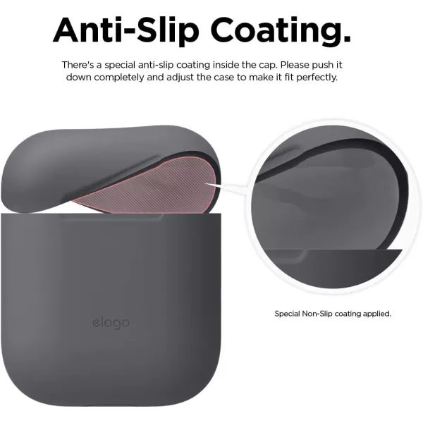 elago Skinny Case Compatible with AirPods 1 and Compatible with AirPods 2 Front LED Visible Supports Wireless Charging AntiSlip Coating Inside PeachDark Grey