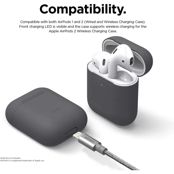 elago Skinny Case Compatible with AirPods 1 and Compatible with AirPods 2 Front LED Visible Supports Wireless Charging AntiSlip Coating Inside PeachDark Grey