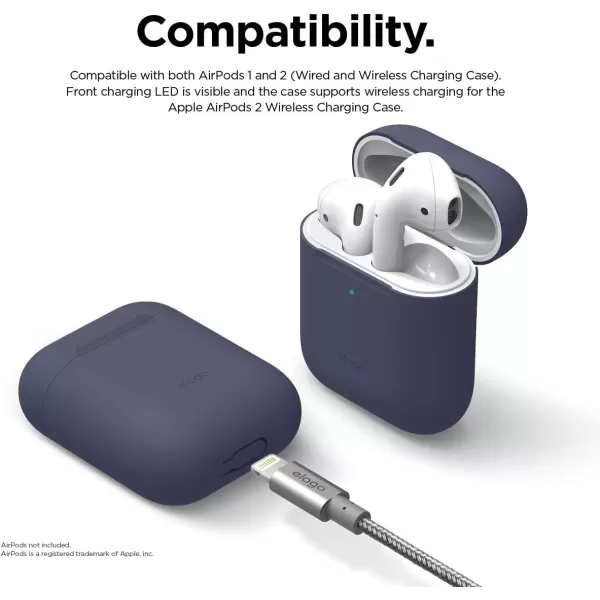 elago Skinny Case Compatible with AirPods 1 and Compatible with AirPods 2 Front LED Visible Supports Wireless Charging AntiSlip Coating Inside PeachJean Indigo