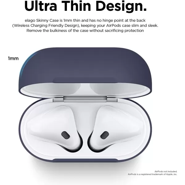 elago Skinny Case Compatible with AirPods 1 and Compatible with AirPods 2 Front LED Visible Supports Wireless Charging AntiSlip Coating Inside PeachJean Indigo