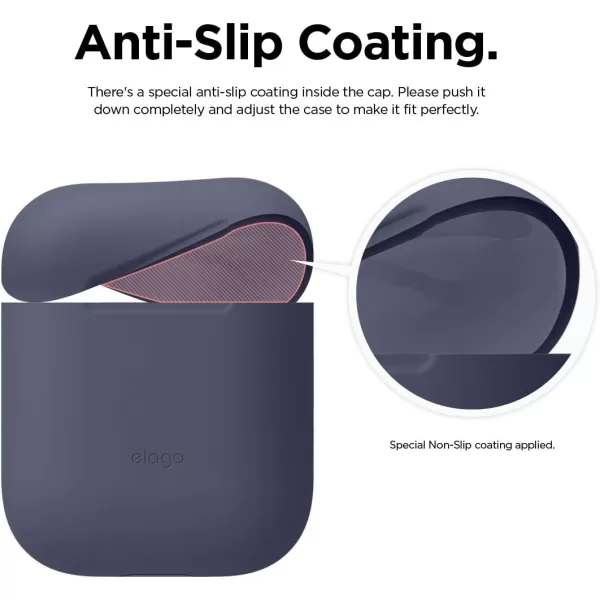 elago Skinny Case Compatible with AirPods 1 and Compatible with AirPods 2 Front LED Visible Supports Wireless Charging AntiSlip Coating Inside PeachJean Indigo