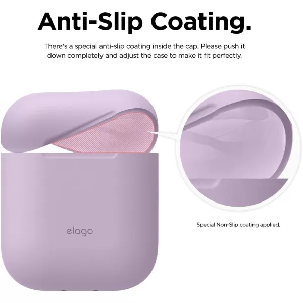 elago Skinny Case Compatible with AirPods 1 and Compatible with AirPods 2 Front LED Visible Supports Wireless Charging AntiSlip Coating Inside PeachLavender