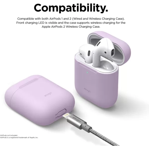 elago Skinny Case Compatible with AirPods 1 and Compatible with AirPods 2 Front LED Visible Supports Wireless Charging AntiSlip Coating Inside PeachLavender