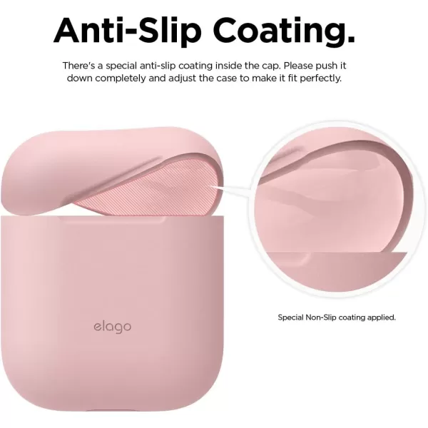 elago Skinny Case Compatible with AirPods 1 and Compatible with AirPods 2 Front LED Visible Supports Wireless Charging AntiSlip Coating Inside PeachLovely Pink