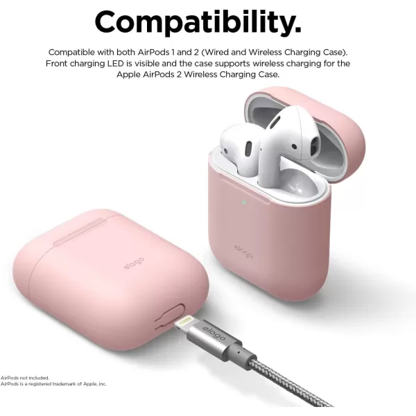 elago Skinny Case Compatible with AirPods 1 and Compatible with AirPods 2 Front LED Visible Supports Wireless Charging AntiSlip Coating Inside PeachLovely Pink