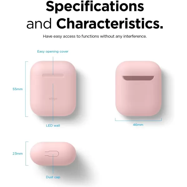 elago Skinny Case Compatible with AirPods 1 and Compatible with AirPods 2 Front LED Visible Supports Wireless Charging AntiSlip Coating Inside PeachLovely Pink