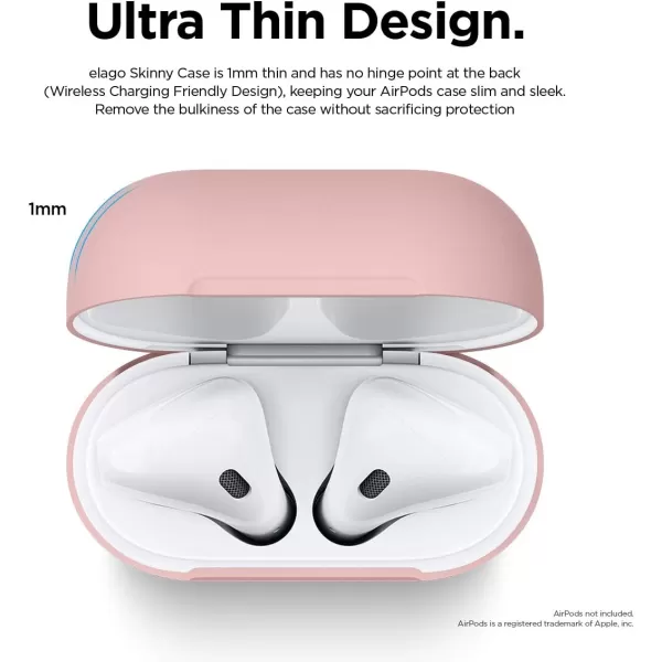 elago Skinny Case Compatible with AirPods 1 and Compatible with AirPods 2 Front LED Visible Supports Wireless Charging AntiSlip Coating Inside PeachLovely Pink