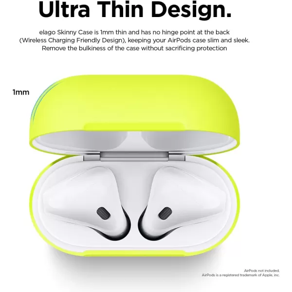 elago Skinny Case Compatible with AirPods 1 and Compatible with AirPods 2 Front LED Visible Supports Wireless Charging AntiSlip Coating Inside PeachNeon Yellow