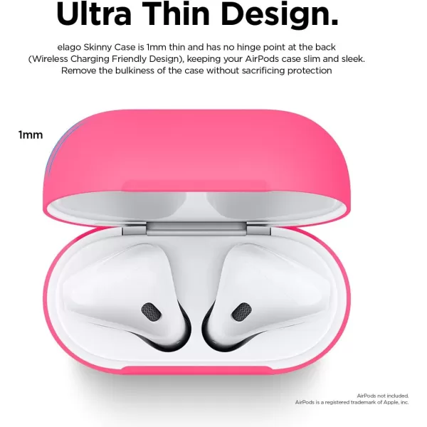 elago Skinny Case Compatible with AirPods 1 and Compatible with AirPods 2 Front LED Visible Supports Wireless Charging AntiSlip Coating Inside PeachNeon Hot Pink