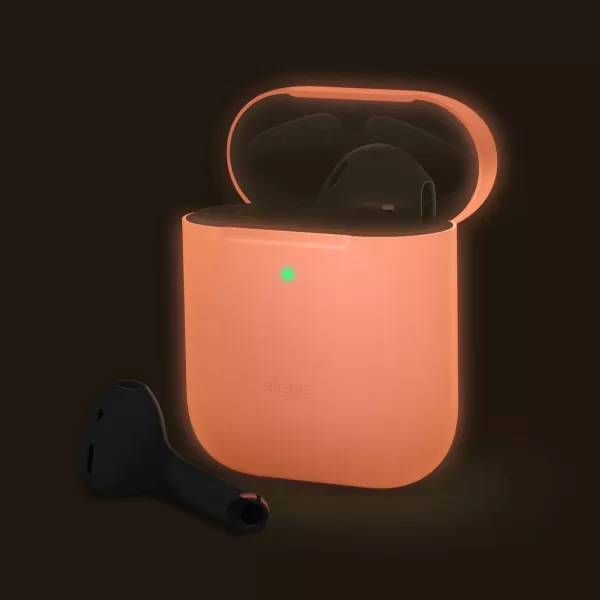 elago Skinny Case Compatible with AirPods 1 and Compatible with AirPods 2 Front LED Visible Supports Wireless Charging AntiSlip Coating Inside PeachNeon Hot Pink