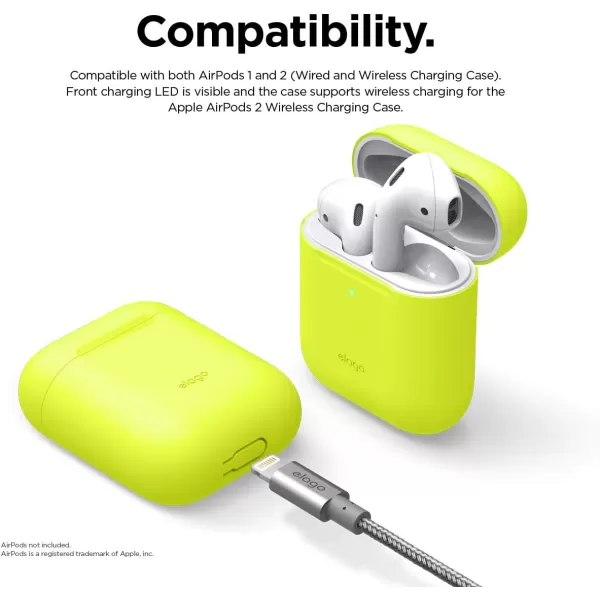 elago Skinny Case Compatible with AirPods 1 and Compatible with AirPods 2 Front LED Visible Supports Wireless Charging AntiSlip Coating Inside PeachNeon Yellow