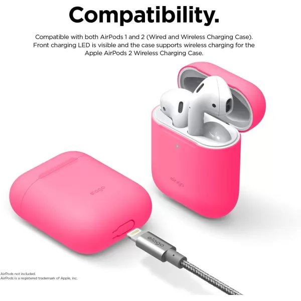 elago Skinny Case Compatible with AirPods 1 and Compatible with AirPods 2 Front LED Visible Supports Wireless Charging AntiSlip Coating Inside PeachNeon Hot Pink