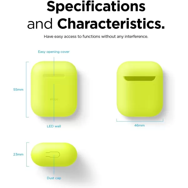 elago Skinny Case Compatible with AirPods 1 and Compatible with AirPods 2 Front LED Visible Supports Wireless Charging AntiSlip Coating Inside PeachNeon Yellow