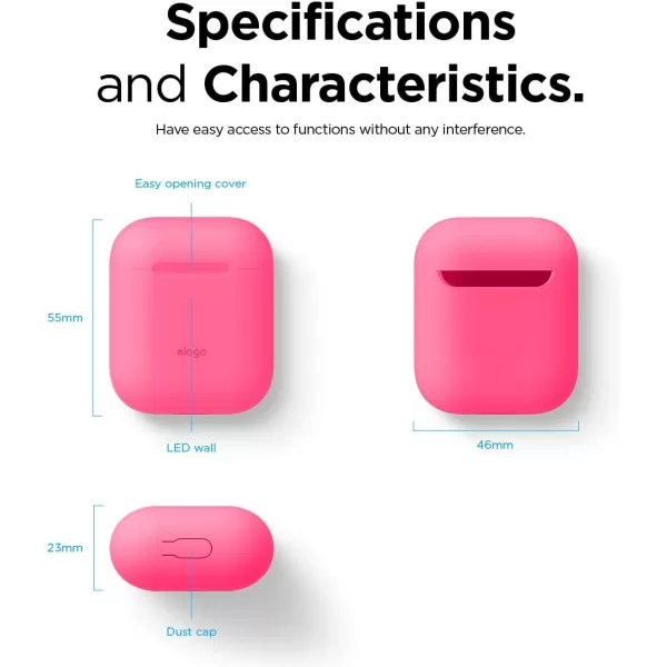 elago Skinny Case Compatible with AirPods 1 and Compatible with AirPods 2 Front LED Visible Supports Wireless Charging AntiSlip Coating Inside PeachNeon Hot Pink